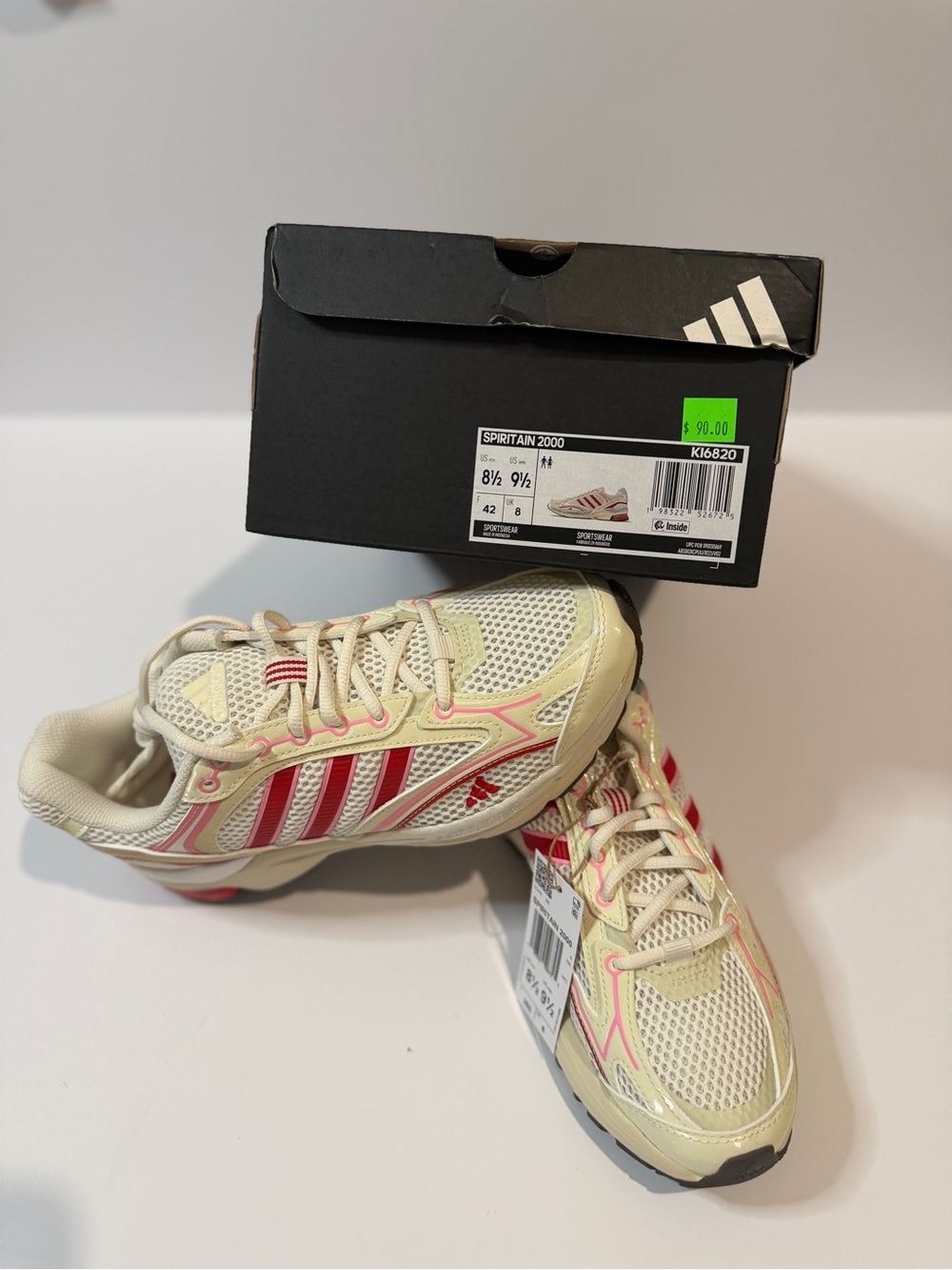 adidas Kids Cream Sneakers with Pink Stripes